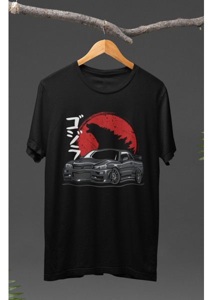 Godzilla Nissan Baskılı T-Shirt, Araba Yarış Temalı Baskılı Tişört