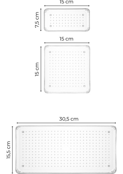 4lü Şeffaf Çekmece Içi Modüler Düzenleyici Organizer 2x(K.dkdrtgn) 1x(B.dkdrtgn B.kare)