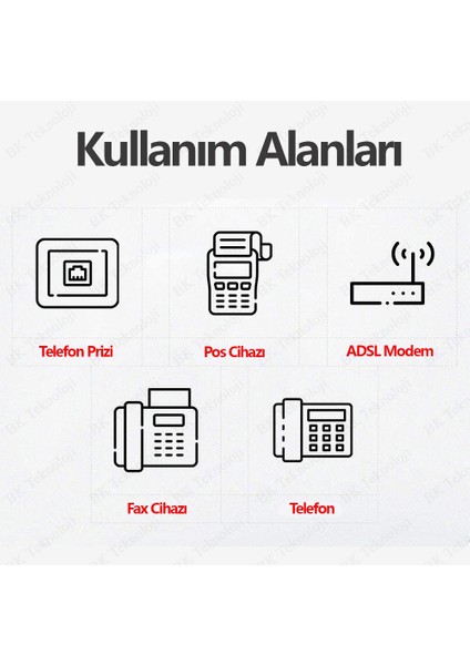 BK Teknoloji RJ11 6P2C Hazır Telefon Modem Ara Hat Kablosu 20 Metre