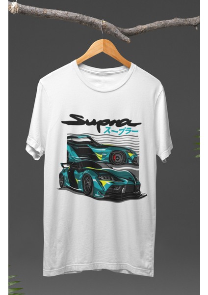Yeşil Toyota Supra Baskılı T-Shirt, Yarış Arabaları Temalı Baskılı Tişört