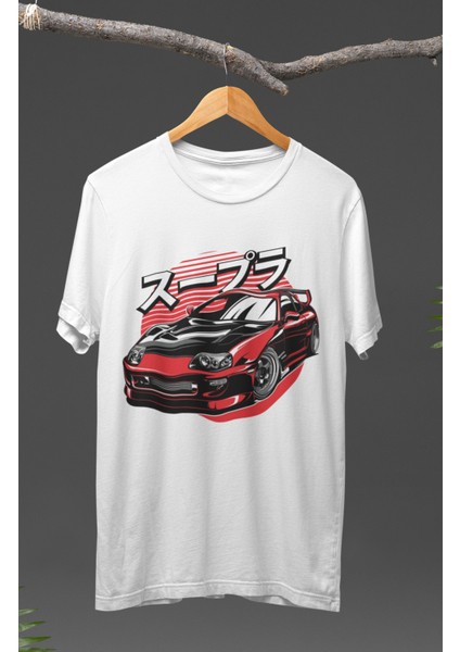 Red Black Supra Baskılı T-Shirt, Araba Yarış Temalı Baskılı Tişört
