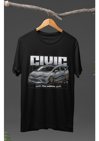 Honda Civic Fd2 Power Baskılı T-Shirt, Araba Yarış Temalı Tişört