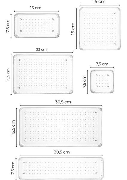 8li Şeffaf Çekmece Içi Düzenleyici Organizer 2x(K.dkdrtgn K.kare) 1x(B. D. O. Dkdrtgn B.kare)