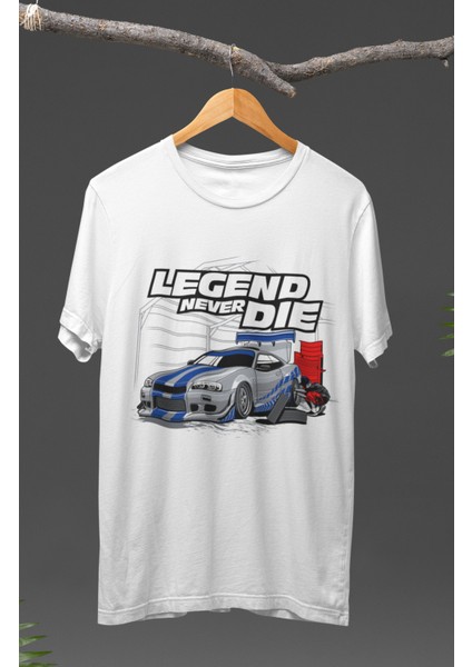 Legend Never Die Nissan Gtr Skyline R34 Baskılı T-Shirt, Araba Yarış Temalı Baskılı Tişört