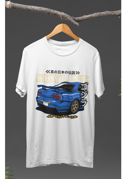 Nissan Skyline GT-R34 Arka Görüntü Baskılı T-Shirt, Araba Yarış Temalı Tişört