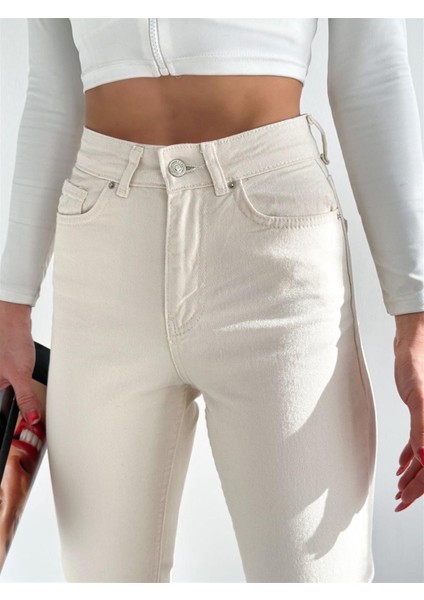 Kadın Düz Mom Kot Pantolon Krem fiyatları