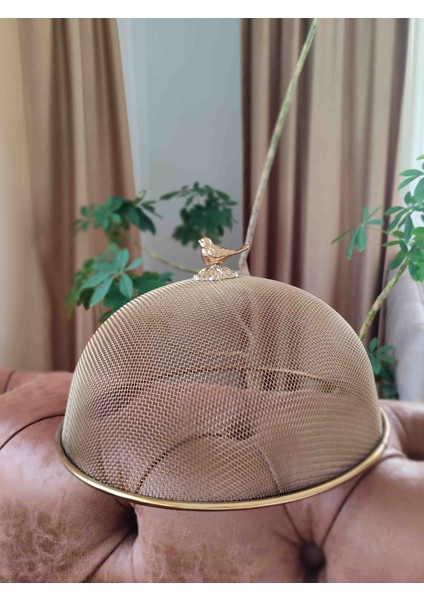 30CM Lux Gold Çelik Örgü Tel Fanus Büyük Boy Kuş Figürlü Sunum Kapağı fiyatları