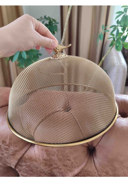 30CM Lux Gold Çelik Örgü Tel Fanus Büyük Boy Kuş Figürlü Sunum Kapağı modelleri