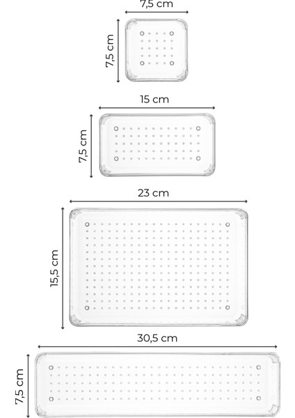 12LI Şeffaf Çekmece Içi Düzenleyici Organizer 4x(K.kare K.dkdrtgn) 3x(D.dkdrtgn) 1x(O.dkdrtgn)