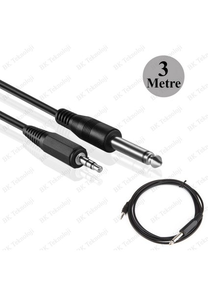 3.5 mm Trs Stereo Erkek - 1/4 (6.35 Mm) Ts Mono Erkek Ses Kablosu 3 Metre