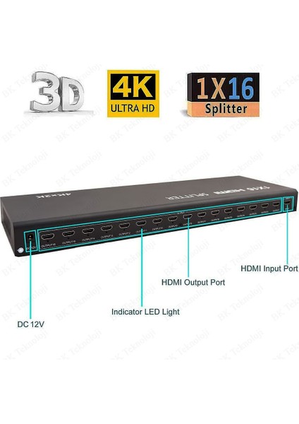 Ultra Hd 4KX2K 1 Giriş 16 Çıkış HDMI Splitter 16 Port HDMI Çoklayıcı