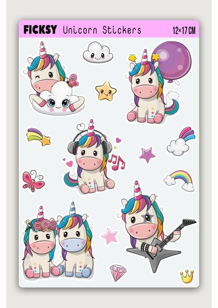 Unicorn Tek Boynuzlu At Sticker Seti 15 Adet Etiket Çıkartma