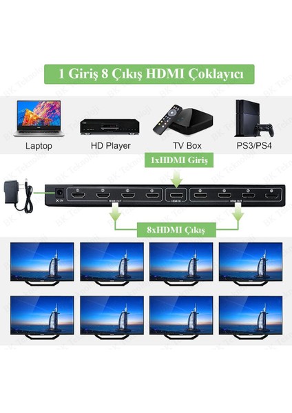 Ultra Hd 4KX2K 1 Giriş 8 Çıkış HDMI Splitter HDMI Çoklayıcı