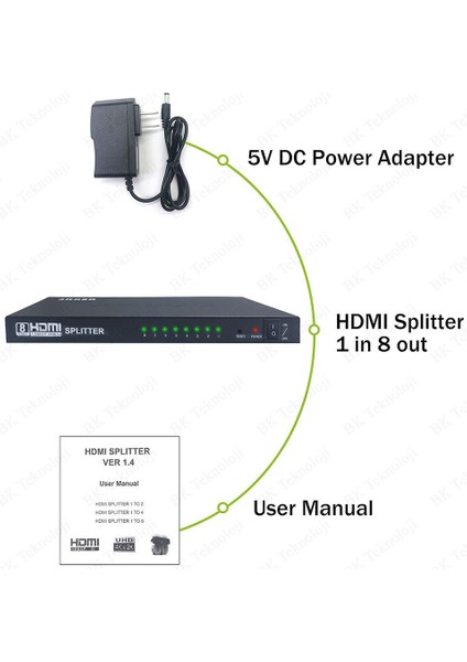 Ultra Hd 4KX2K 1 Giriş 8 Çıkış HDMI Splitter HDMI Çoklayıcı