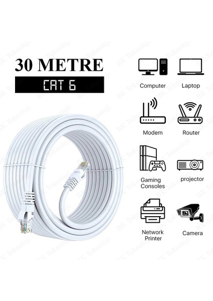 30 Metre Yüksek Hızlı Cat6 Ethernet Lan Ağ Network Patch Kablo fiyatları