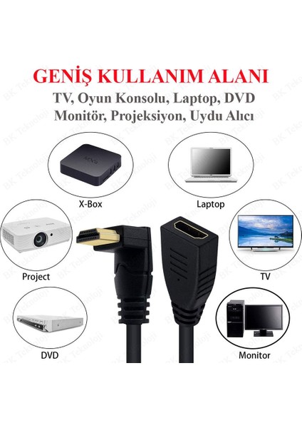 270 Derece Dik Yukarı Açılı HDMI Erkek - Dişi Uzatma Kablosu - 15CM