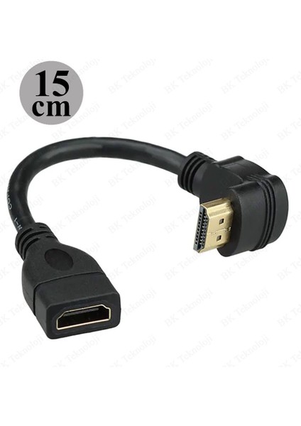 270 Derece Dik Yukarı Açılı HDMI Erkek - Dişi Uzatma Kablosu - 15CM