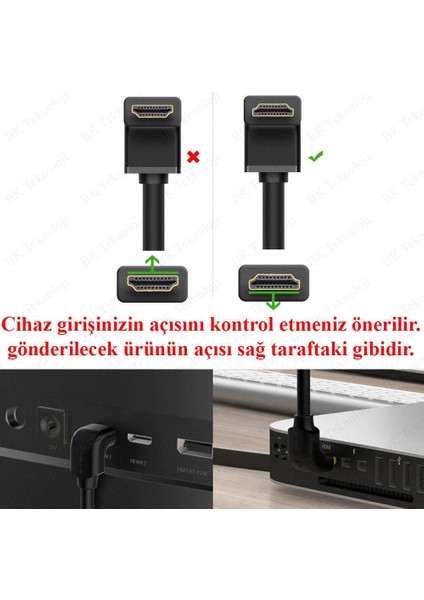 270 Derece Dik Yukarı Açılı HDMI Erkek - Dişi Uzatma Kablosu - 15CM