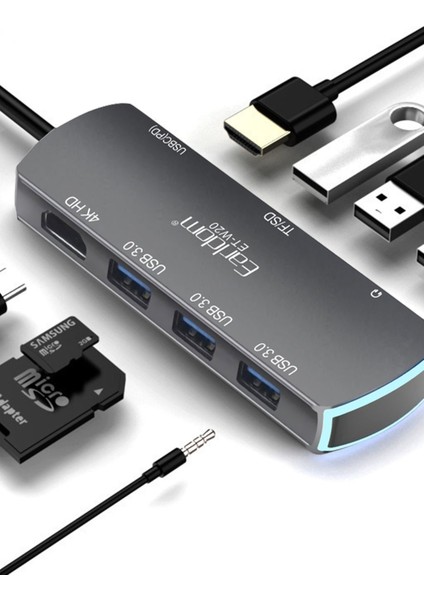 8in1 4K Hub Dönüştürücü USB 3,0 3 Adet HDMI 4K