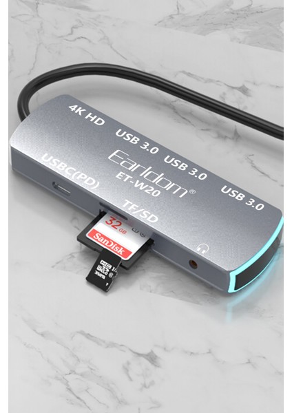 8in1 4K Hub Dönüştürücü USB 3,0 3 Adet HDMI 4K