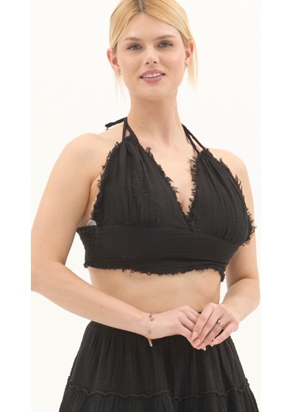 Siyah Bağlama Detaylı Yazlık Müslin Büstiyer fırsatları