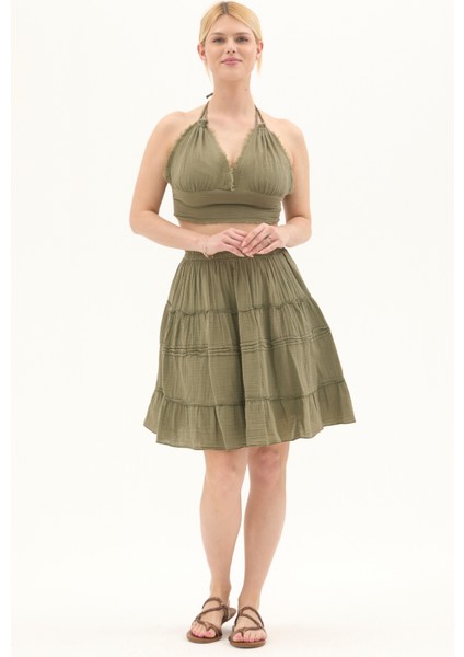 Haki Bağlama Detaylı Yazlık Müslin Büstiyer modelleri