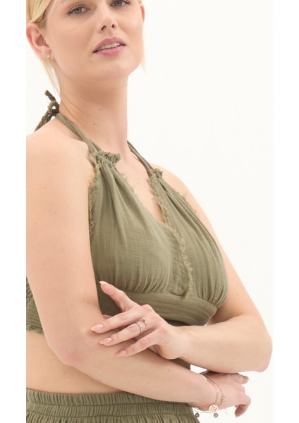 Haki Bağlama Detaylı Yazlık Müslin Büstiyer indirimleri