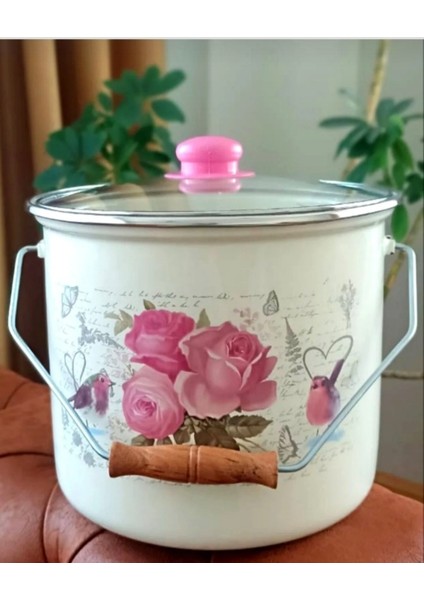 Pembe Gül 24 Cm 7 Litre Emaye Bakraç Süt Yoğurt Bakraç