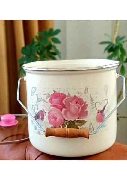 Pembe Gül 24 Cm 7 Litre Emaye Bakraç Süt Yoğurt Bakraç