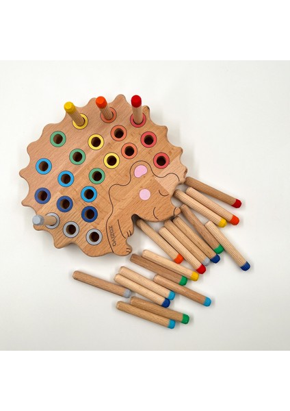 Montessori Eğitici Ahşap Oyuncak – Tak Çıkar Renkli Ahşap Bebek Kirpi Oyuncak