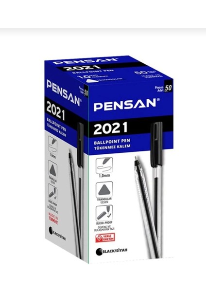 Pensan 2021 1 0 Üçgen Siyah Black Tükenmez Kalem 50 Adet