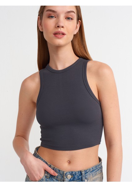 20820 Dikiş Efektli Crop Top-Antrasit modelleri