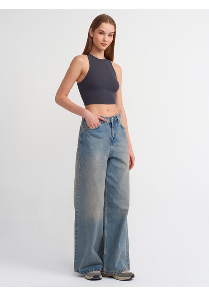 20820 Dikiş Efektli Crop Top-Antrasit fırsatları
