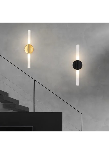 Siyah 3000K 40CM Çift Akrilik Boru Duvar Lambası,led Aplik,modern Aydınlatma