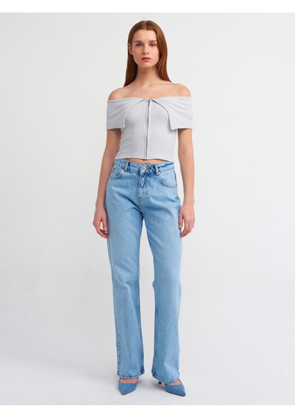 30748 Omuzları Açık Fermuar Detaylı Top-Gri modelleri