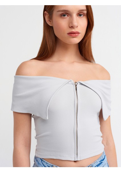 30748 Omuzları Açık Fermuar Detaylı Top-Gri fırsatları