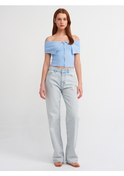 30748 Omuzları Açık Fermuar Detaylı Top-Mavi modelleri