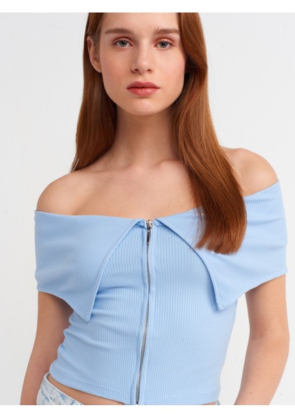30748 Omuzları Açık Fermuar Detaylı Top-Mavi fırsatları