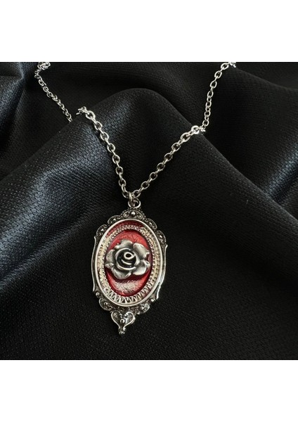 Kırmızı Relief Flower Çiçek Gotik Kolye