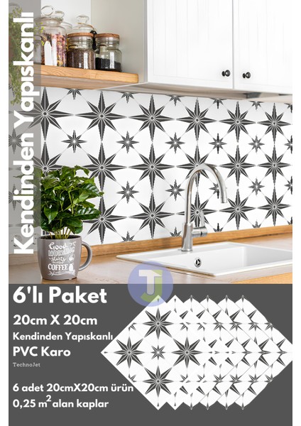 Kendinden Yapışkanlı Karo Pvc Mutfak Banyo Tezgah Kaplama Sticker 6ADET 20CM×20CM