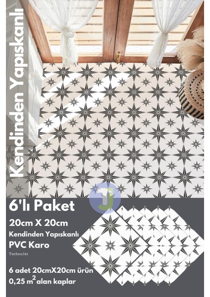 Kendinden Yapışkanlı Karo Pvc Mutfak Banyo Tezgah Kaplama Sticker 6ADET 20CM×20CM