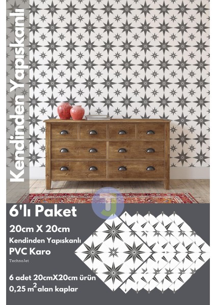 Kendinden Yapışkanlı Karo Pvc Mutfak Banyo Tezgah Kaplama Sticker 6ADET 20CM×20CM