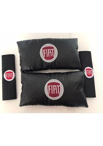 Fiat Nakışlı Egea Linea Deri 1 Çift Boyun Yastık ve 1 Çift Kemer Pedi