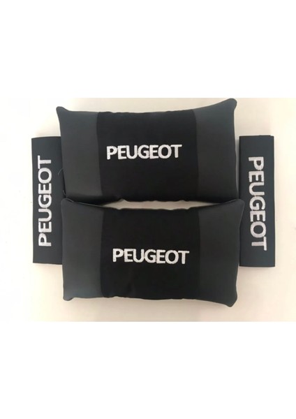 Peugeot Nakışlı Deri 1 Çift Boyun Yastık ve Kemer Pedi
