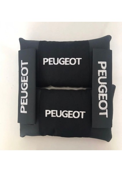Peugeot Nakışlı Deri 1 Çift Boyun Yastık ve Kemer Pedi