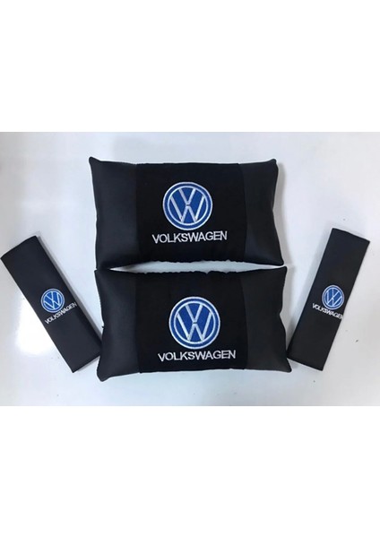 Volkswagen Nakışlı Golf Polo Passat Deri 1 Çift Boyun Yastık ve 1 Çift Kemer Pedi