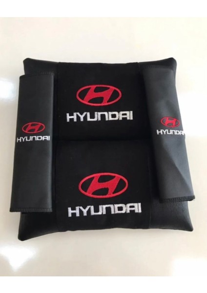 Hyundaı Nakışlı Accent Blue Elantra Deri 2 Adet Boyun Yastıgı ve Kemer Pedi