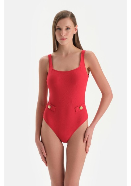 Kırmızı Kare Yaka Mayo indirimleri