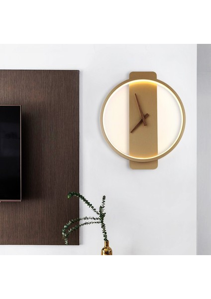 Eskitme Gold 6500K Ø30CM Yuvarlak LED Saat,aplik,duvar Aydınlatması, Saat Aplik