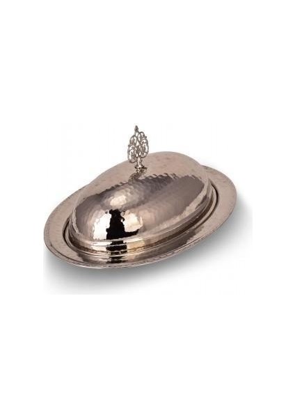 Saltanat Şişme Kapak Kayık Sunum Tabağı 35 cm El Dövme Nikel TURNA4407-2
